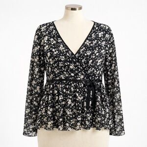 Nine West Black Floral Wrap Blouse | Size 14 | Like New Party Top